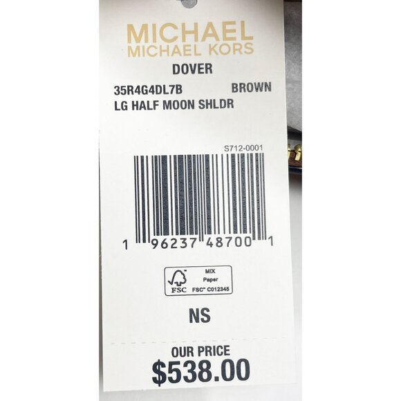 NEW Michael Kors Large Dover Half Moon Crossbody Bag Brown PVC/Leather Shoulder - Picture 5 of 5